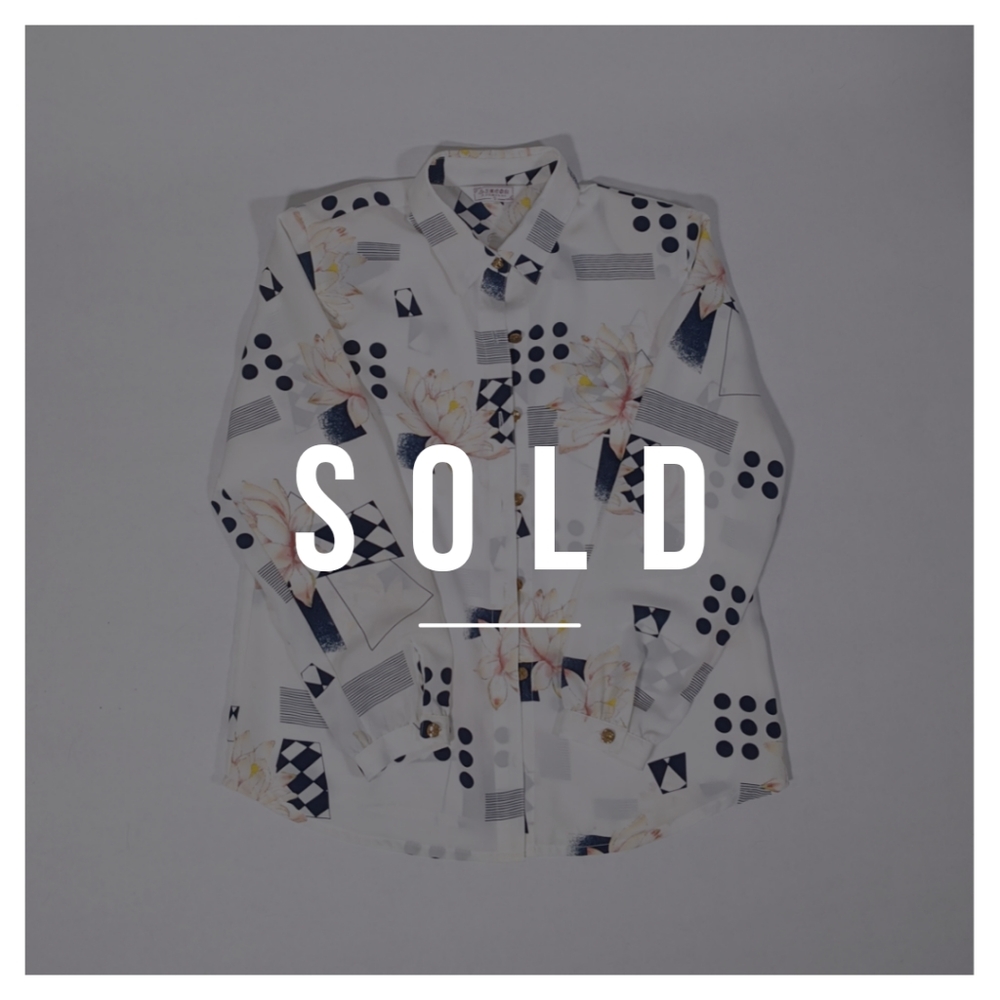 SOLD - Vintage 80’s Print Chiffon Collared Shirt